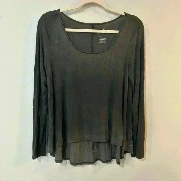 American Eagle Soft & Sexy Charcoal Long Sleeve Scoop Neck T-Shirt Size Medium - Picture 1 of 4